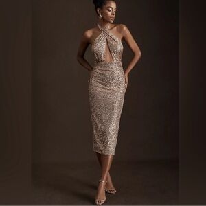NWT Ronny Kobo Zack Halter Sequin Midi Dress